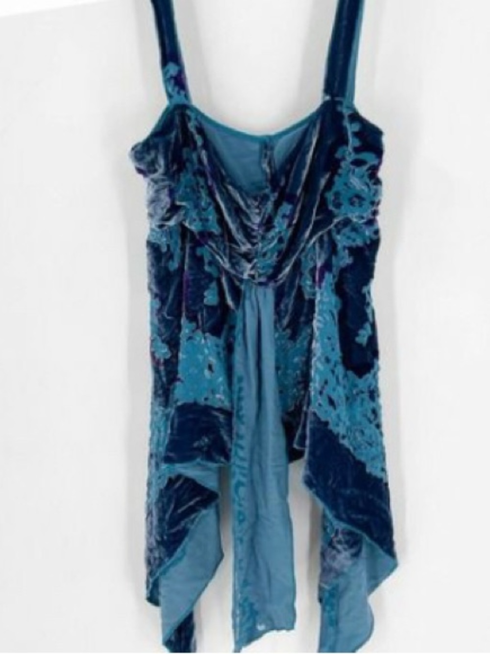 90s Victoria's Secret Teal crushed velvet floral embroidered Top XS